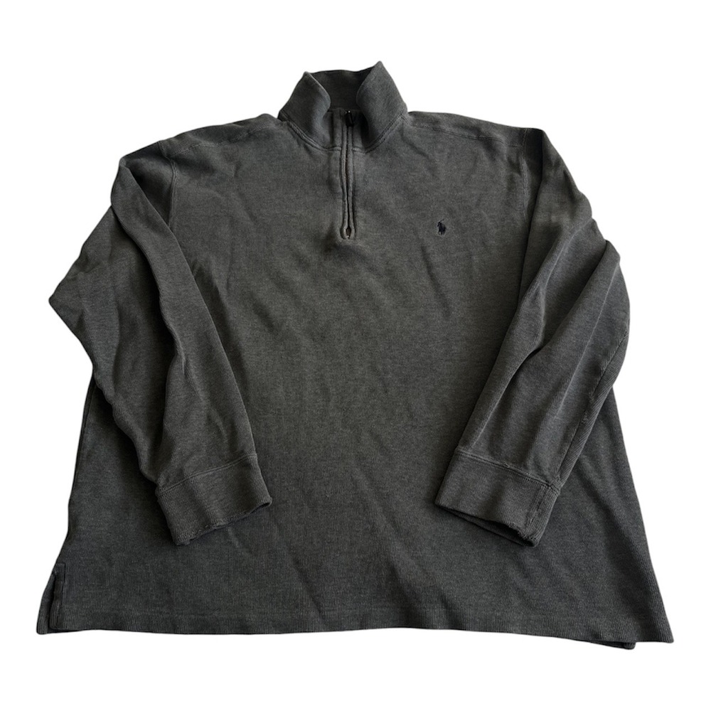 Polo Ralph Lauren Mens Quarter Zip Pullover Grey Cotton Sweater XL Pony Logo
